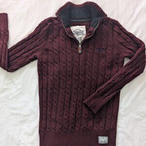 Superdry Men’s Vintage Quarter Zip Sweater – Burgundy/Navy (Size L)